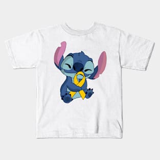 Blue Alien Holding an Awareness Ribbon (Yellow) Kids T-Shirt